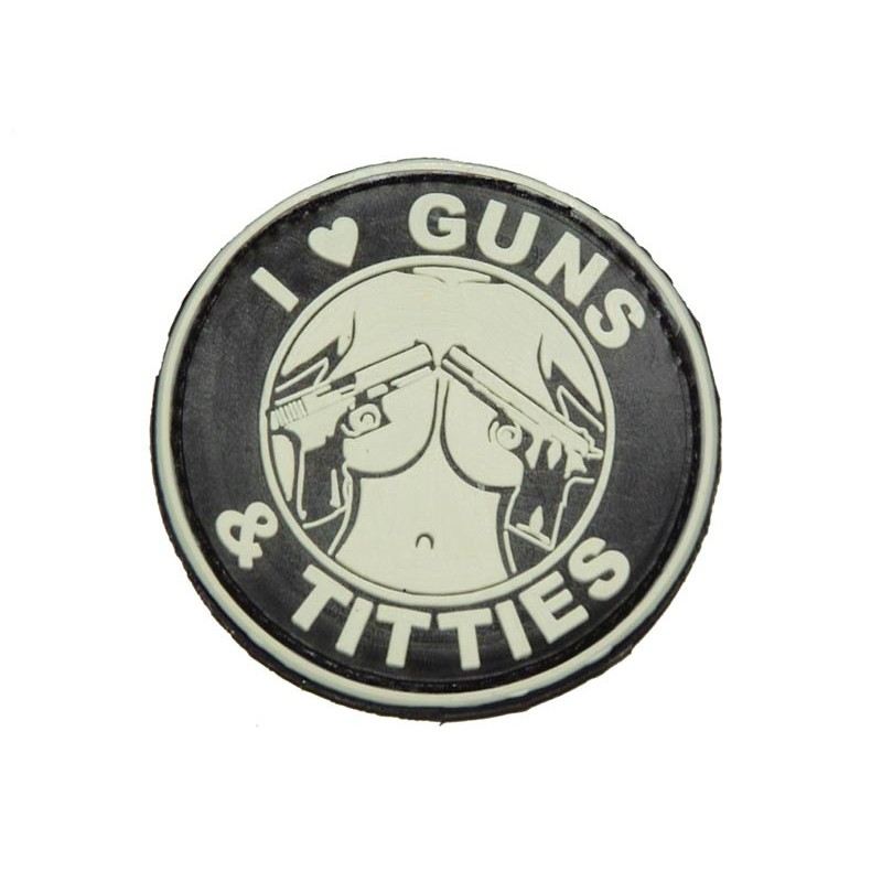 3D gumová nášivka I LOVE GUNS AND TITTIES Patch - Čierna / biela
