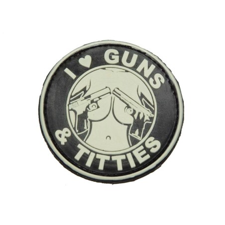 3D gumová nášivka I LOVE GUNS AND TITTIES Patch - Čierna / biela