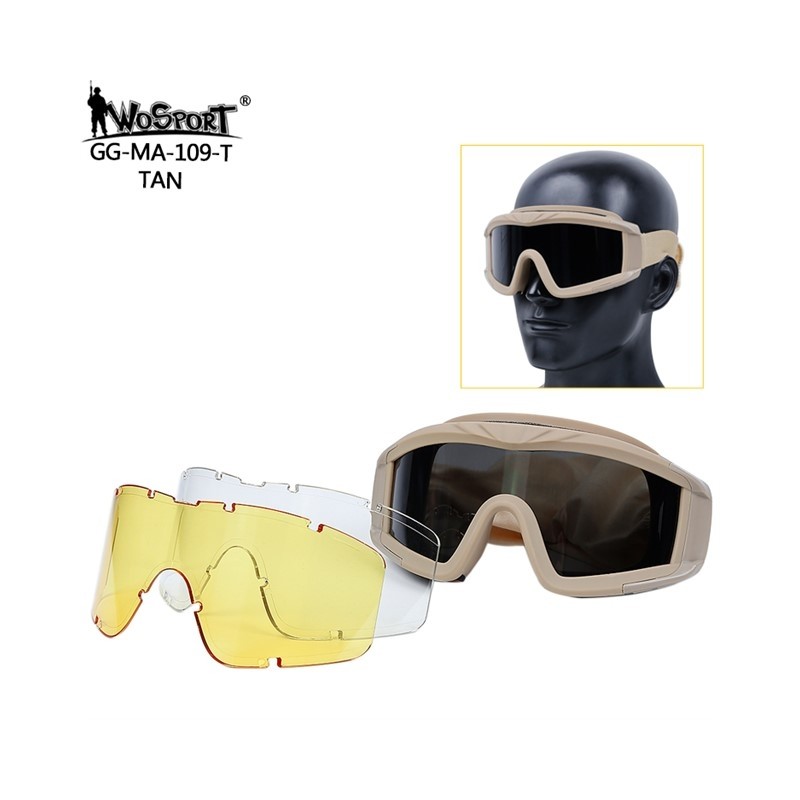 WoSporT DESERT STORM Goggles (3 Lenses) – Tan | ANAREUS