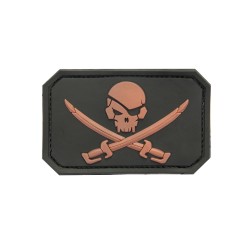 3D PVC PIRATE SKULL Patch - Black / Tan