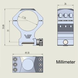 VO 34mm Steel Mounting Rings, Medium - Black